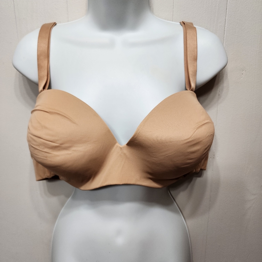 New Ambrielle 44C‎ Bra Multiway Strapless Padded Underwire Beige Wide Straps